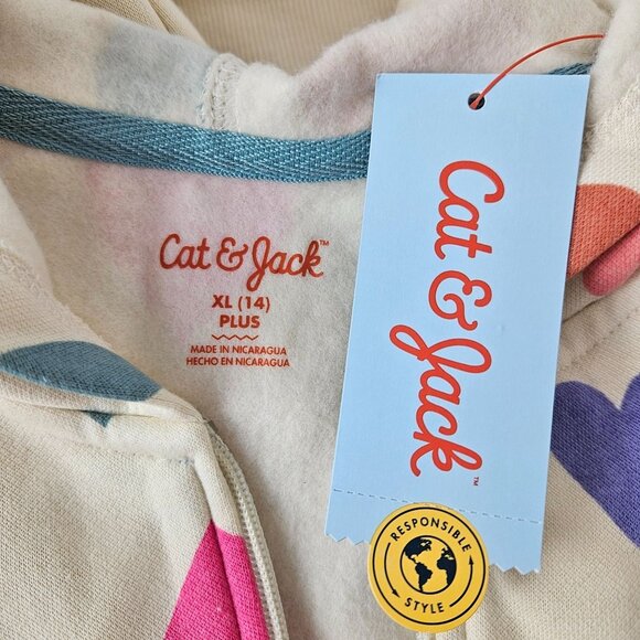 Cat & Jack Girls Heart Print Hoodie Jacket Size XL Plus (14)  Zip-Up Warm Soft - Picture 9 of 10